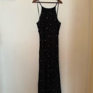 Leith Cutout Back Maxi Dress in Black Ditsy Dots Size L